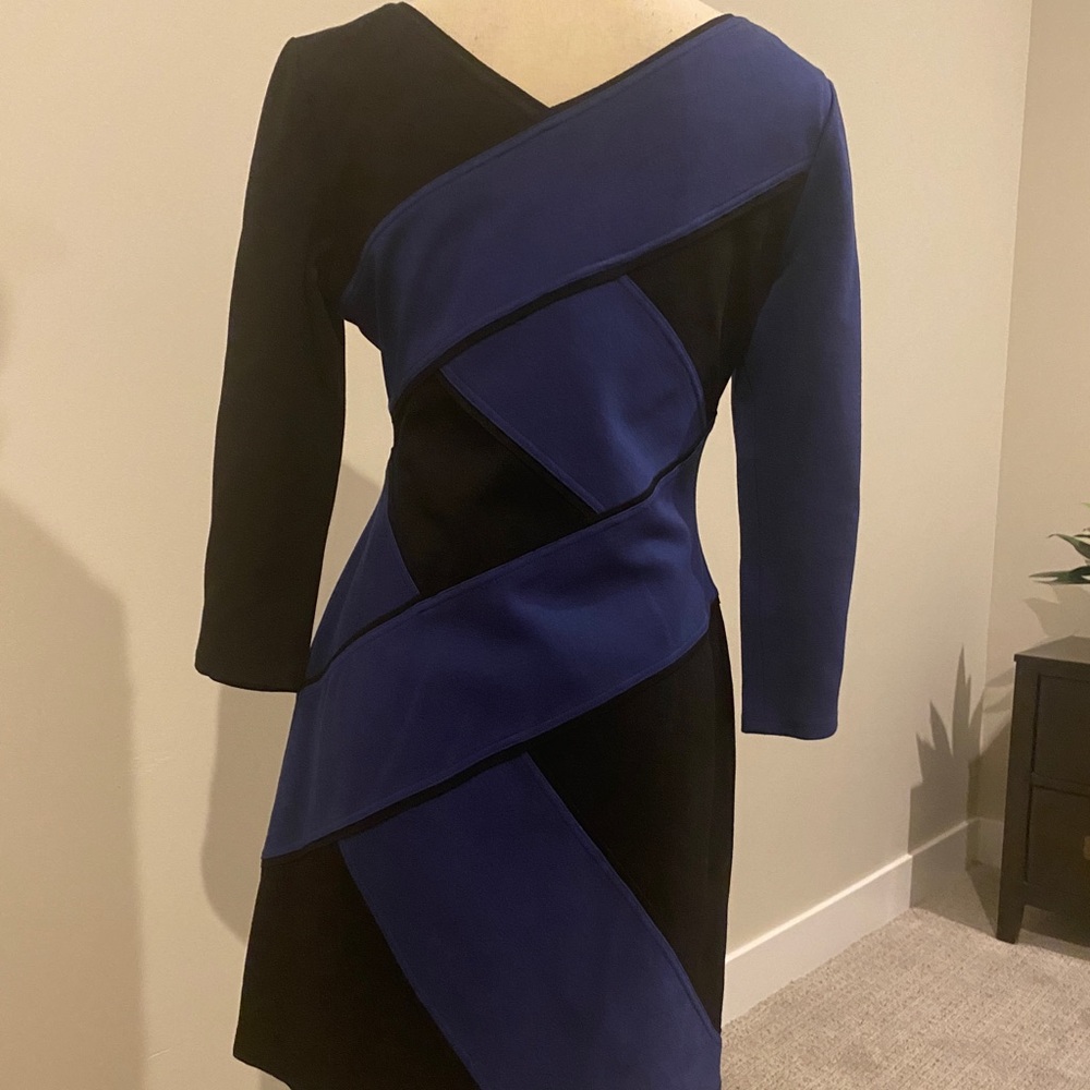 Bcbgmaxazria Black and Blue Banded Dress (L)